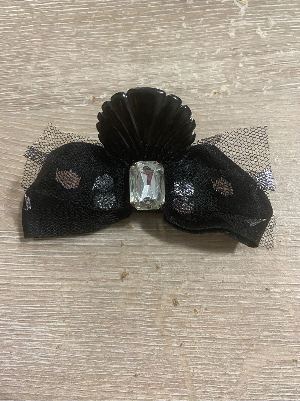 Black Bow Hair Clip with Gem Accent